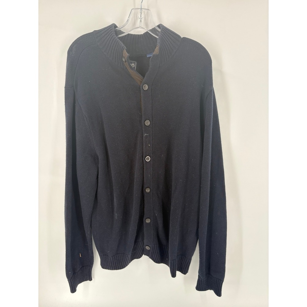 CHAPS Mens Navy Blue Button Up Cardigan Sweater Elbow Patches Size‎ L